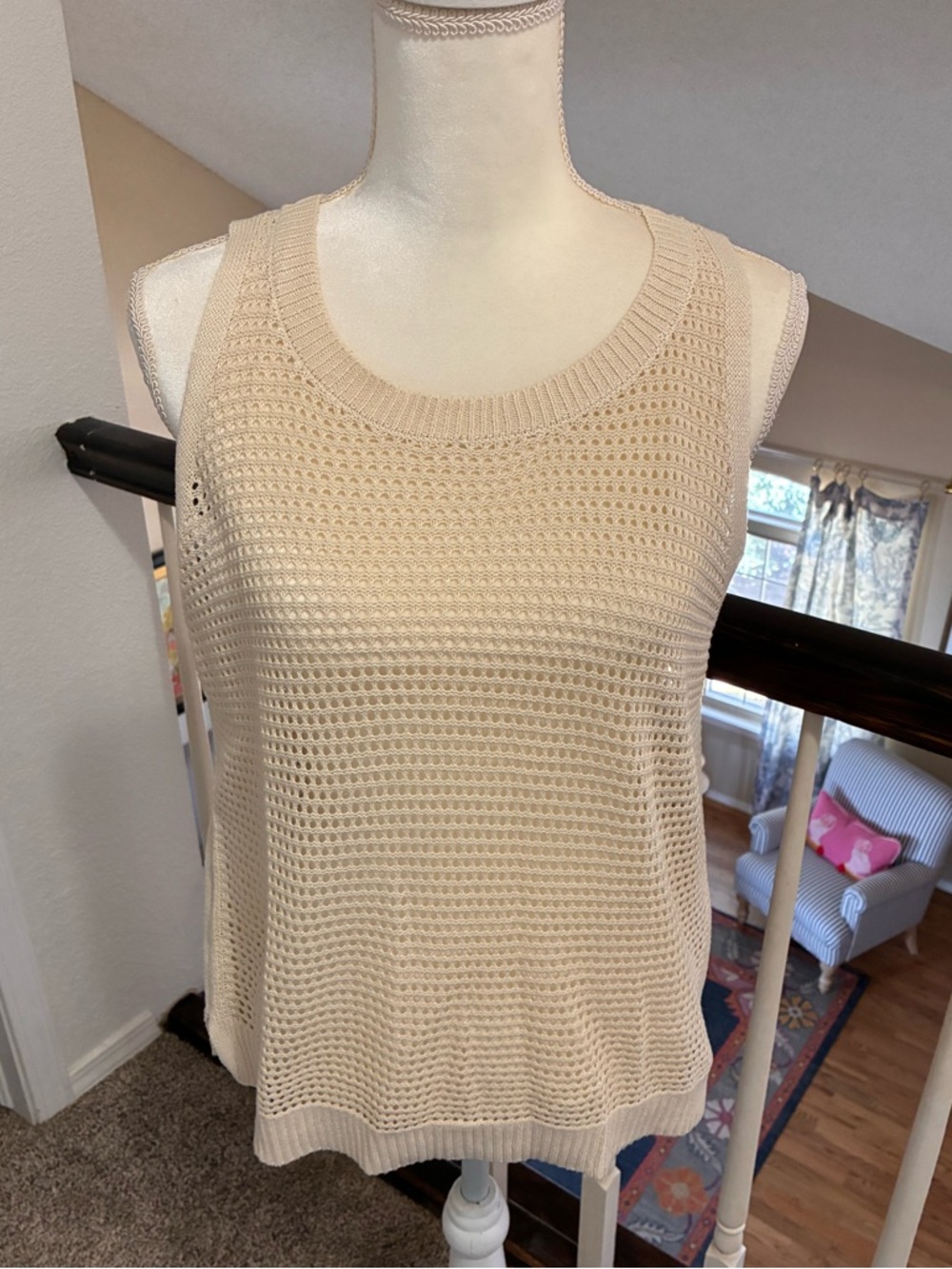zeagoo Cream Open-Knit Sleeveless Top
